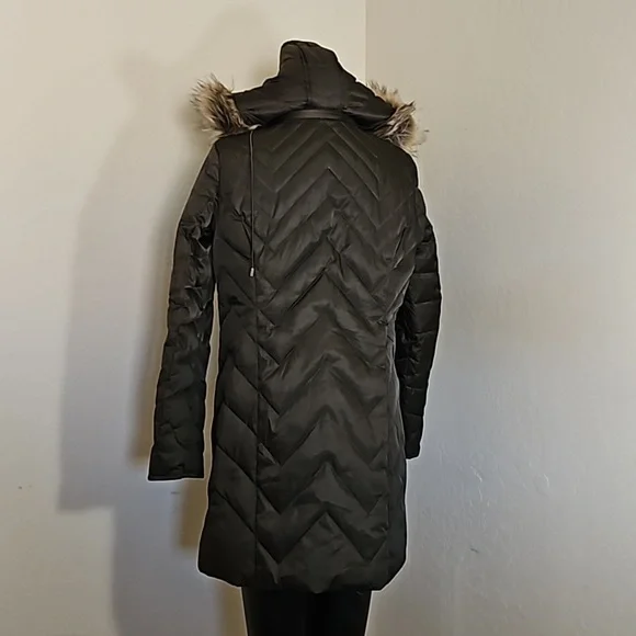 Kenneth Cole Reaction Daek Green Brown Down Feather Faux Fur Long Jacket Parka - Picture 7 of 11